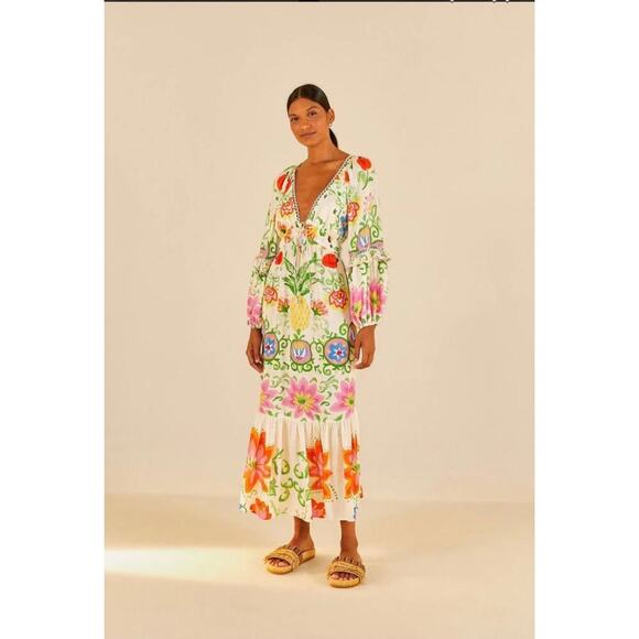 B58 FARM Rio Pineapple Floral Maxi Dress Small Boho Resort Vacation Tropical - Picture 2 of 10